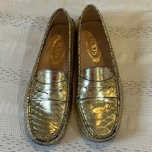 Gold Snakeskin Loafers